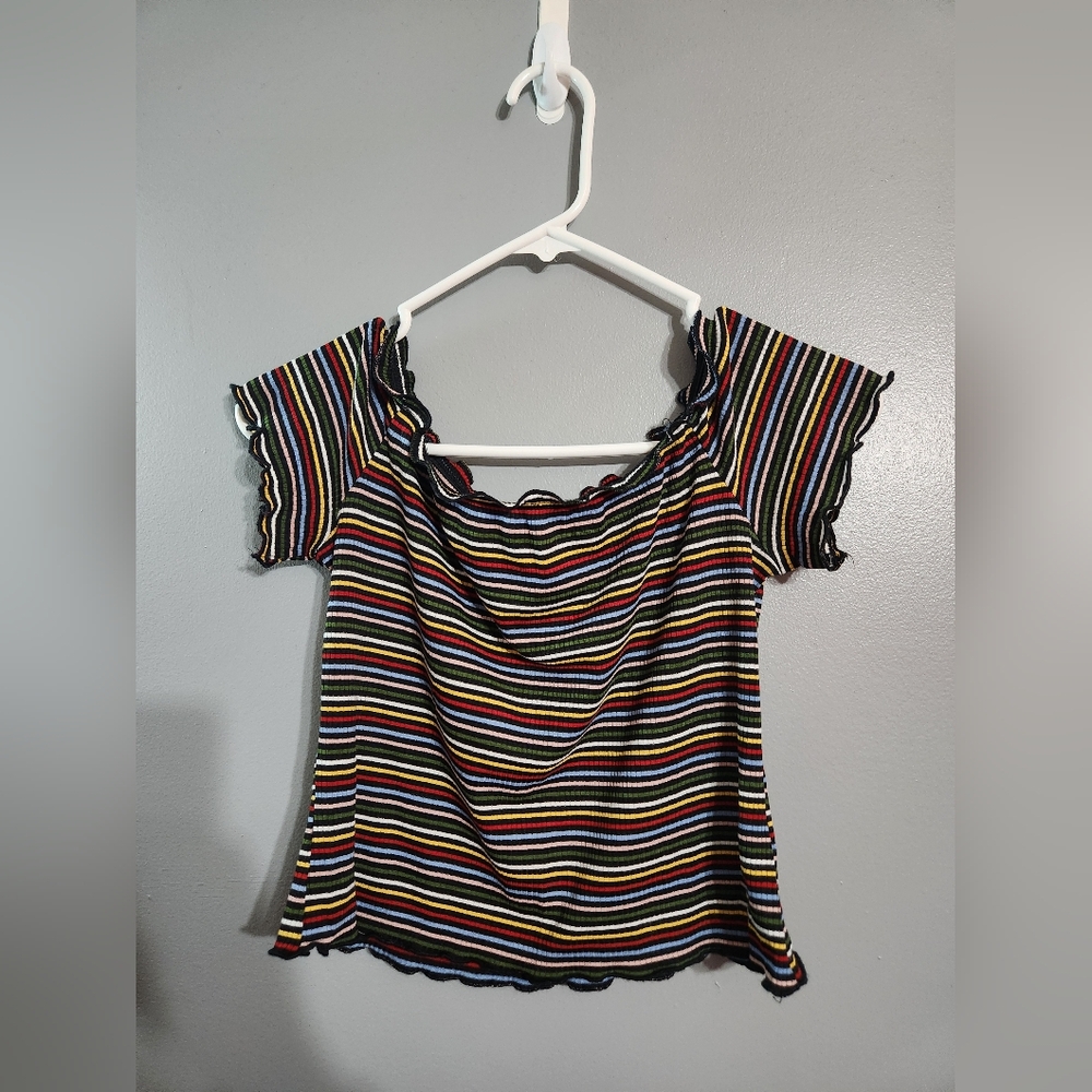 Charlotte Russe Black Multicolor Striped Crop Top